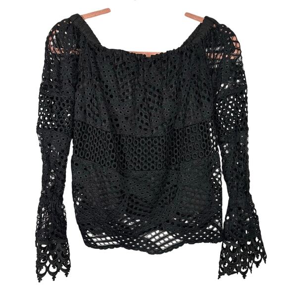 NWT Bloomingdale's Aqua Black Lace Off The Shoulder Blouse Women's XS - Picture 1 of 8